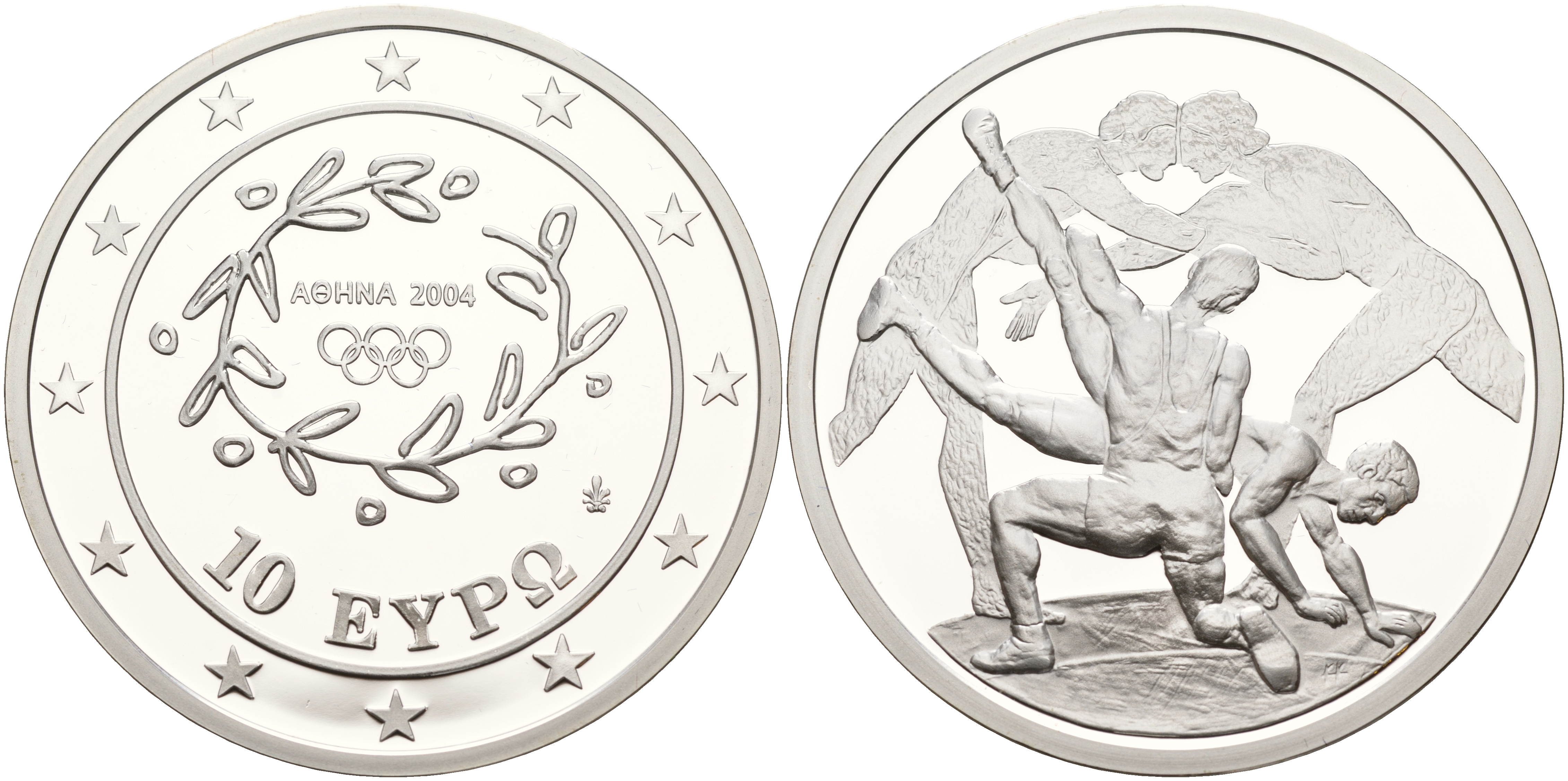 Греция 10 евро 2004 XXVIII летние Олимпийские игры 2004 года в Афинах, борьба KM 203 серебро PROOF 11-244-31