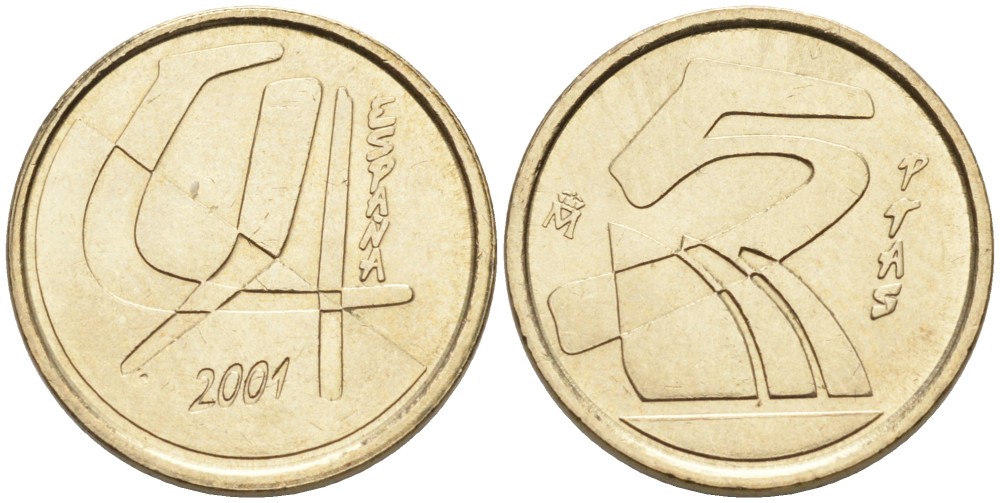 Испания 5 песет 2001 Хуан Карлос I KM 833 алюминиевая бронза 71-1055