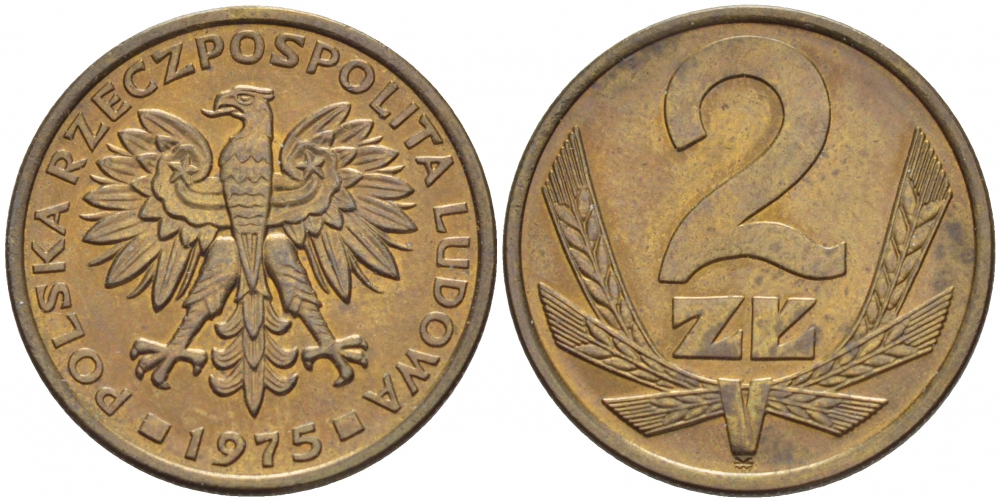 ПОЛЬША 2 ЗЛОТЫХ 1975 ЛЕНИНГРАДСКИЙ МОНДВОР KM 80.1 латунь UNC 4516-1161