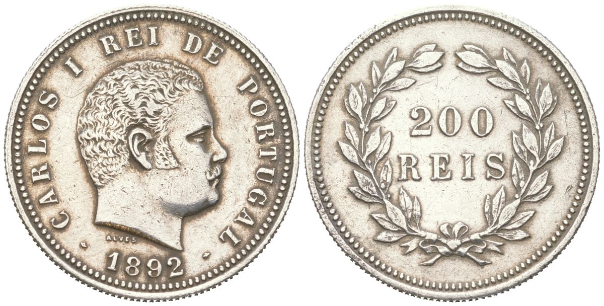 Португалия 200 реалов 1892 Карлуш I (1889-1908) KM 534 серебро 272-1541