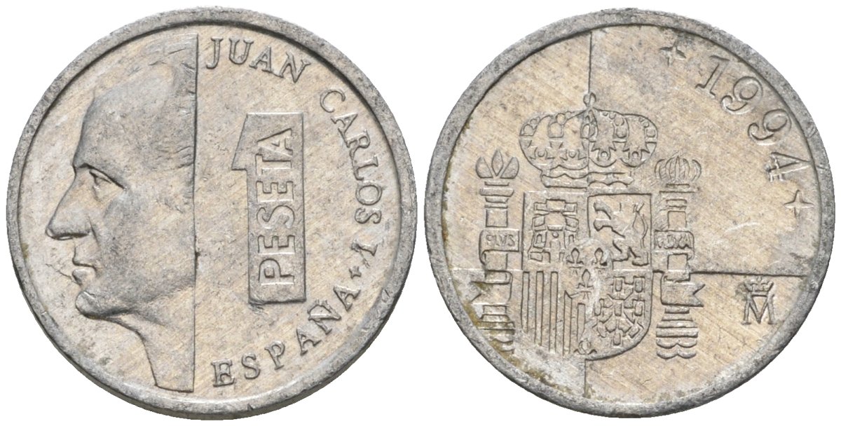 Испания 1 песета 1994 M, Хуан Карлос I (1975-2014) KM 832 алюминий 4602-1155