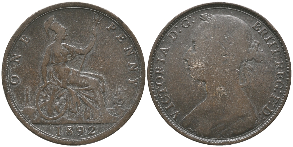 Великобритания 1 пенни 1892 Виктория (1837-1901) KM 755, Spink 3954 бронза 32-431