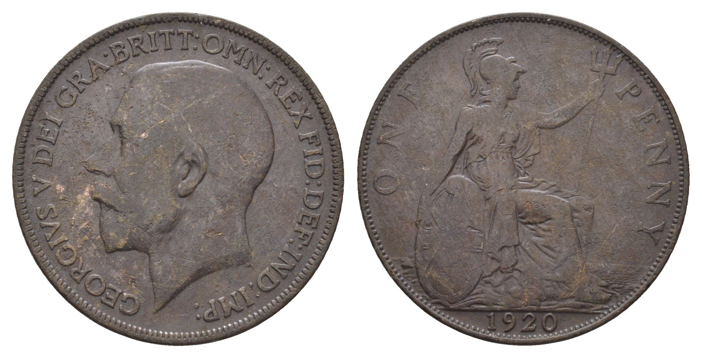 Великобритания 1 пенни 1920 Георг V (1910-1936) KM 810, Spink 4051 бронза 4661-641