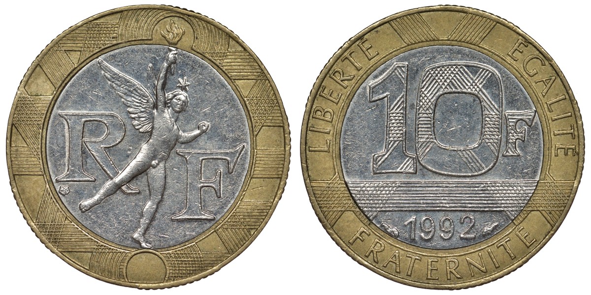 Франция 10 франков 1992 тип гений Бастилии KM 964.1, Le Frank 375.8 биметалл 4128-526