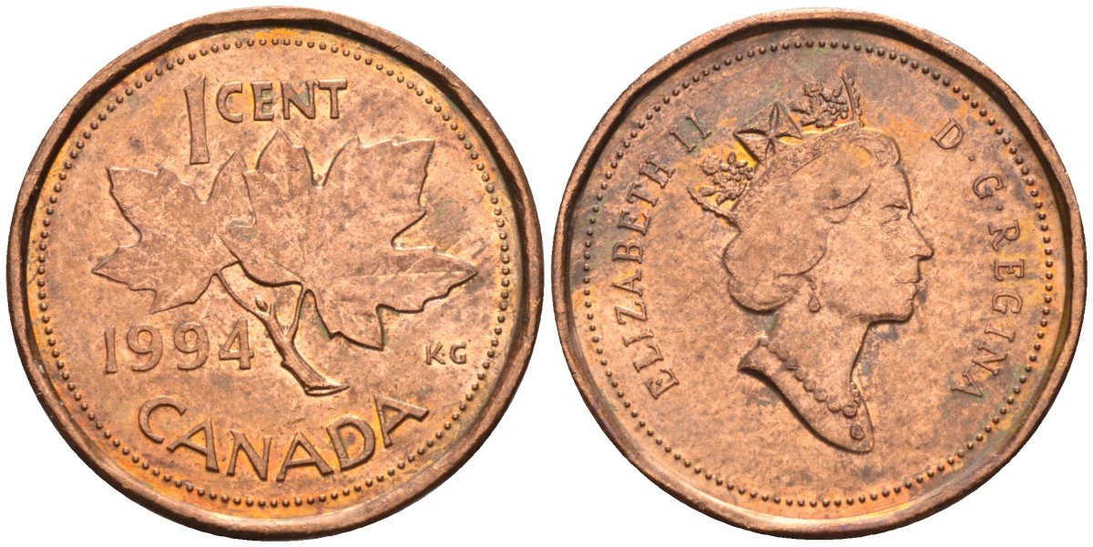 Канада 1 цент 1994 Елизавета II (1952-2022), кленовый лист KM 181 бронза 4585-812