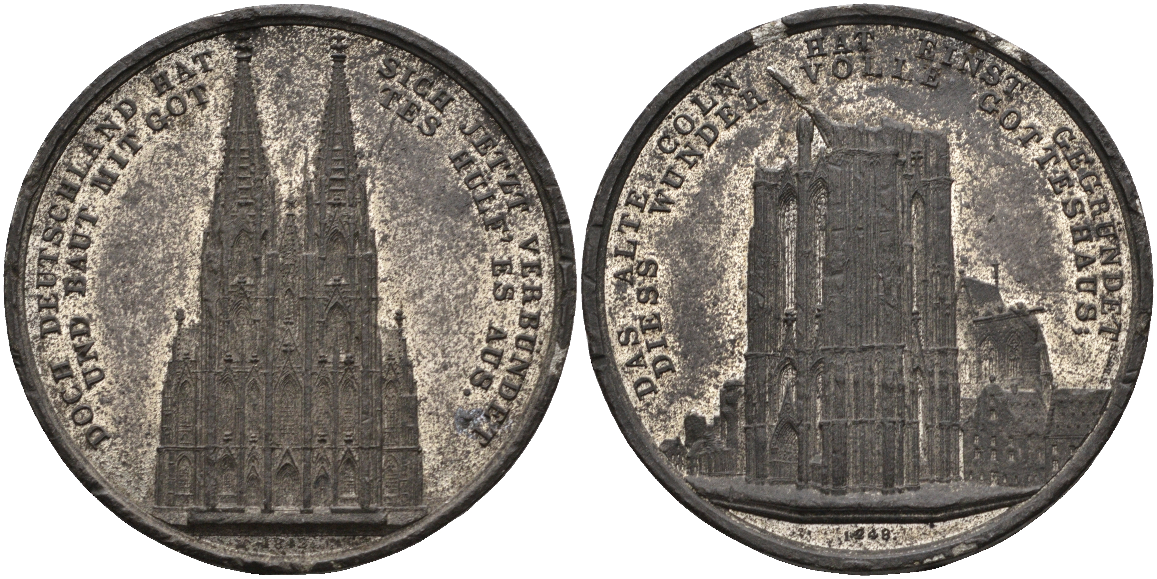 Германия медаль 1842 готические соборы, кафедральный собор Кельна, диаметр 41 мм. вес 24,1 гр. цинк 1095-9-62