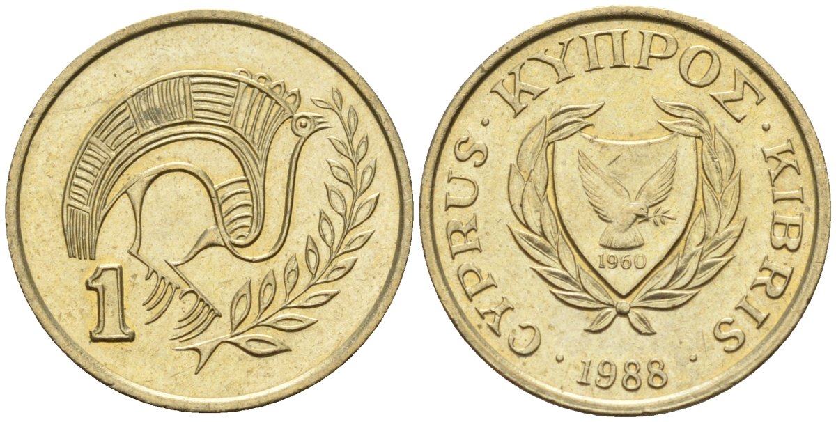 Кипр 1 цент 1988 KM 53.2 никель латунь 4174-1126