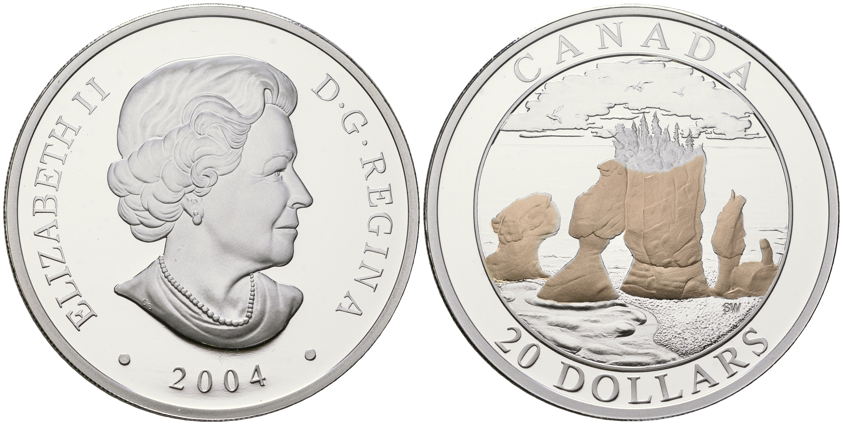 Канада 20 долларов 2004 Серия чудеса природы. Скалы Хоупвелла, оригинальная коробка, сертификат KM 838 серебро  PROOF  4-4-1-43