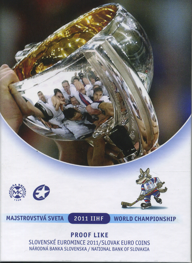 Словакия евронабор из 8 монет + жетон 2011 Чемпионат мира по хоккею с шайбой, в пластике, и оригинальном картонном буклете PROOF 1-4-2-18