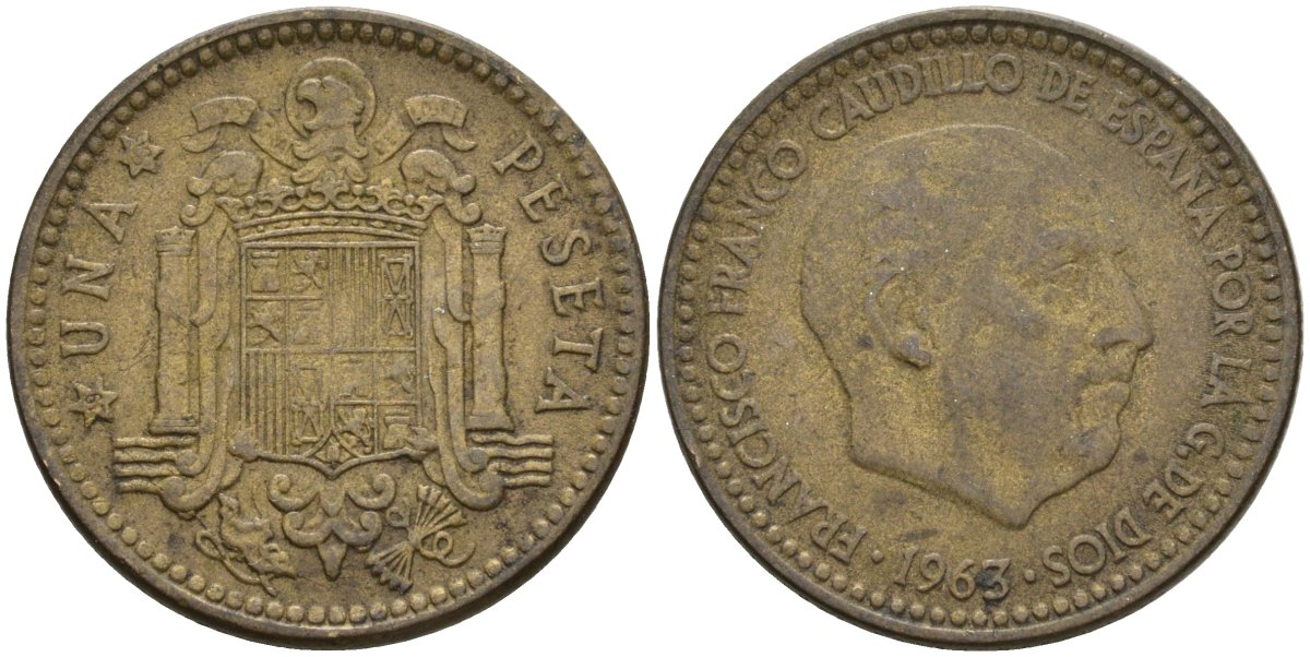Испания 1 песета 1963 Франсиско Франко (1939-1975) KM 775 алюминиевая бронза 3336-726