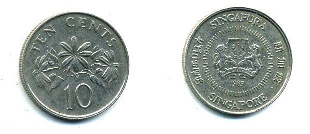 Сингапур 10 центов 1989 KM 51 медно-никель 29-213