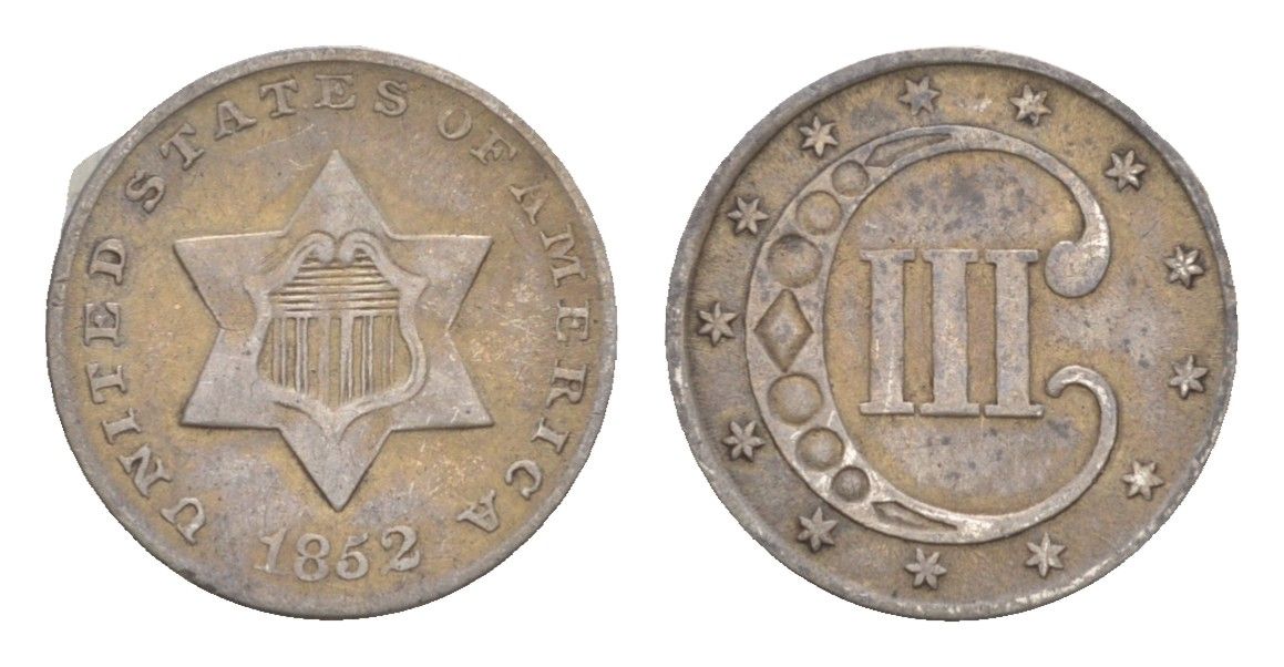 США 3 цента 1852 KM 75 серебро 00-822-39