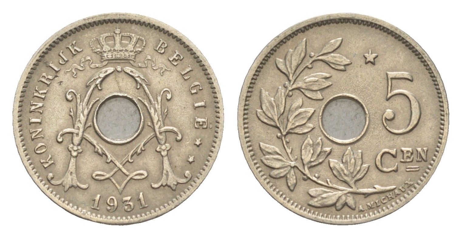 Бельгия 5 сантимов 1931 Belgie, Альберт I (1909-1934) KM 67 медно-никель 4640-1049