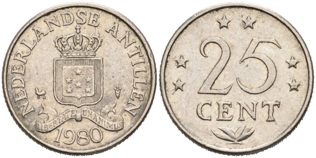 Нидерландские Антилы 25 центов 1980 Юлиана (1948-1980) KM 11 никель 3334-522