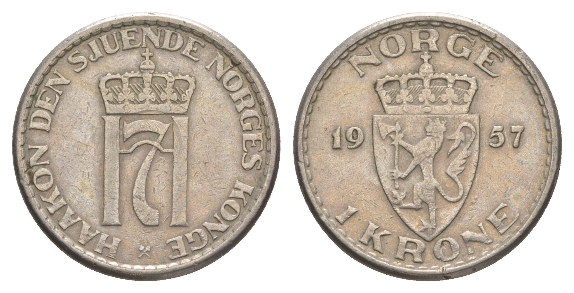 Норвегия 1 крона 1957 Хокон VII (1905-1957) KM 397 медно-никель 4638-945