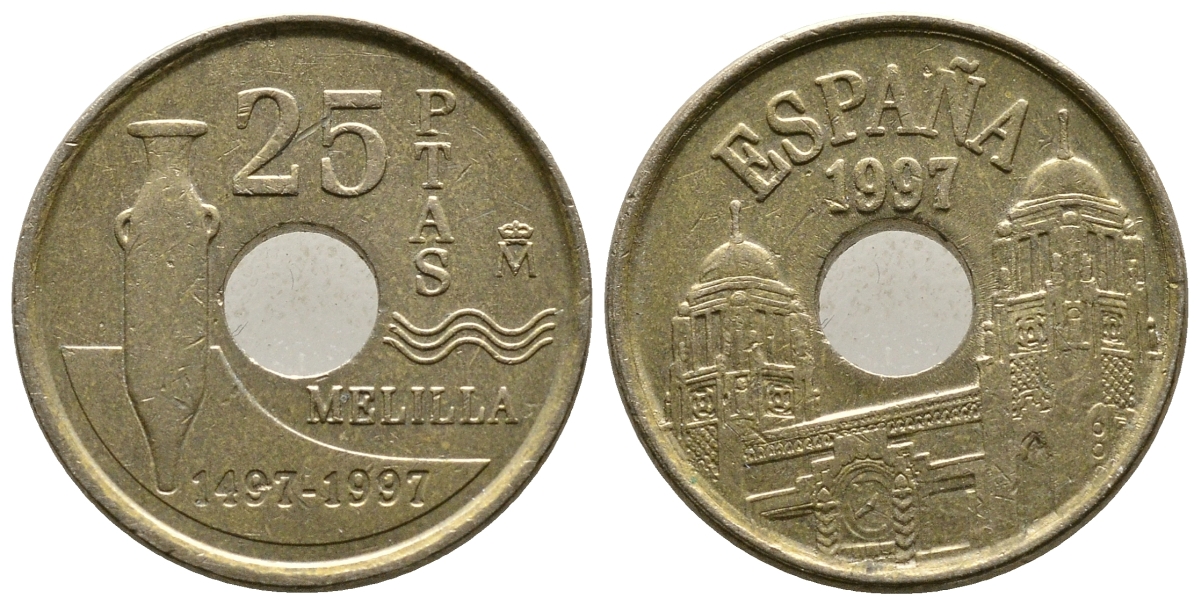 Испания 25 песет 1997 Мелилья (Melilla), Хуан Карлос I (1975-2014) KM 983 латунь 4364-2052