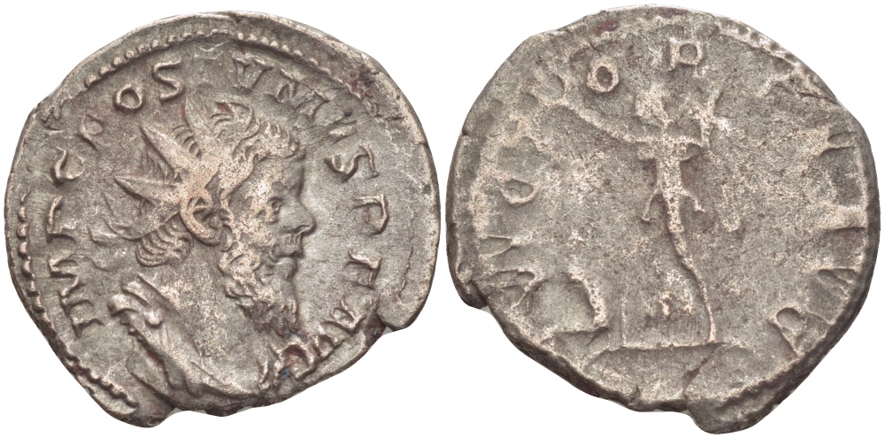 Римская Империя (императоры в Галлии) антониниан 260 - 269 Постум. IMP C POSTVMVS P F AVG / VICTORIA AVG, Виктория с венком и пальмовой ветвью, у ног пленник, Колония Агриппины, Very fine RIC 89 биллон 1073-13-92