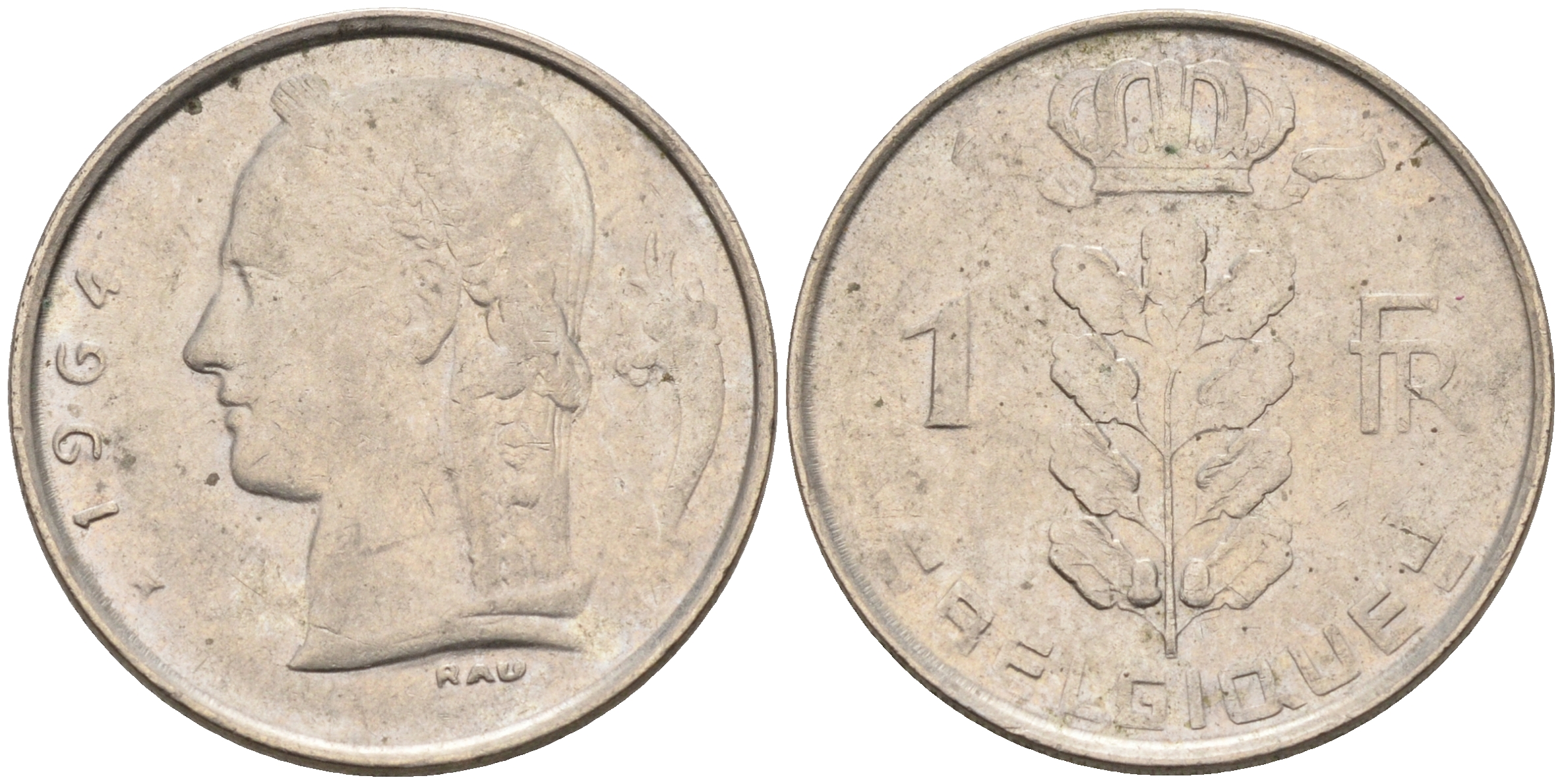 БЕЛЬГИЯ 1 ФРАНК 1964 BELGIQUE KM 142.1 медно-никель 4563-1247