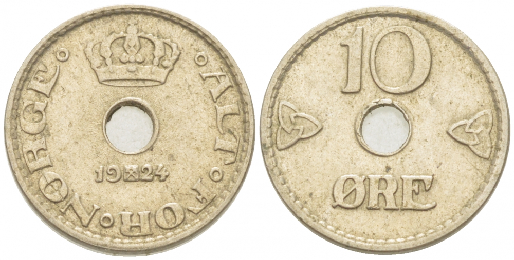 НОРВЕГИЯ 10 ЭРЕ 1924 КМ 383 медно-никель 3955-167