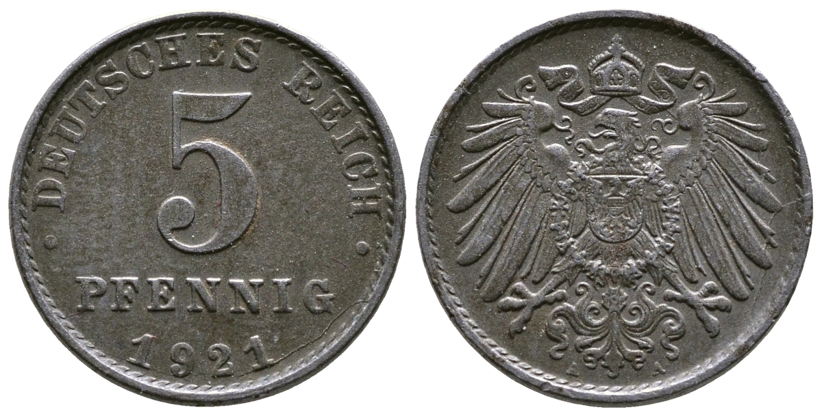 Германия 5 пфеннигов 1921 A KM 19, J. 297, Weege 5 железо 4364-144