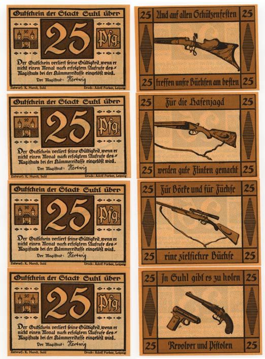 СЮЛЬ 4х25 ПФЕННИГОВ СТРЕЛКОВОЕ ОРУЖИЕ бумага UNC (пресс) 70-2511