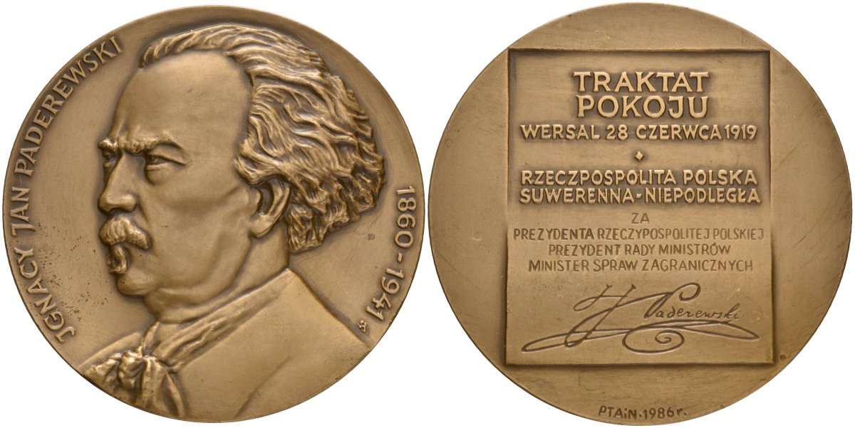 Польша медаль 1986 Игнацый Ян Падеревский, пианист, диаметр 69,5 мм. бронза 01-142-21-1