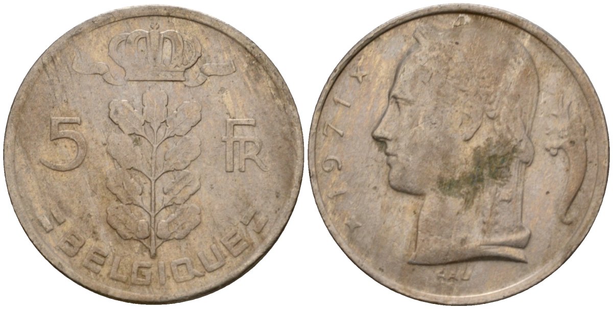Бельгия 5 франков 1971 Belgique, Бодуэн I (1951-1993) KM 134 медно-никель 4397-154