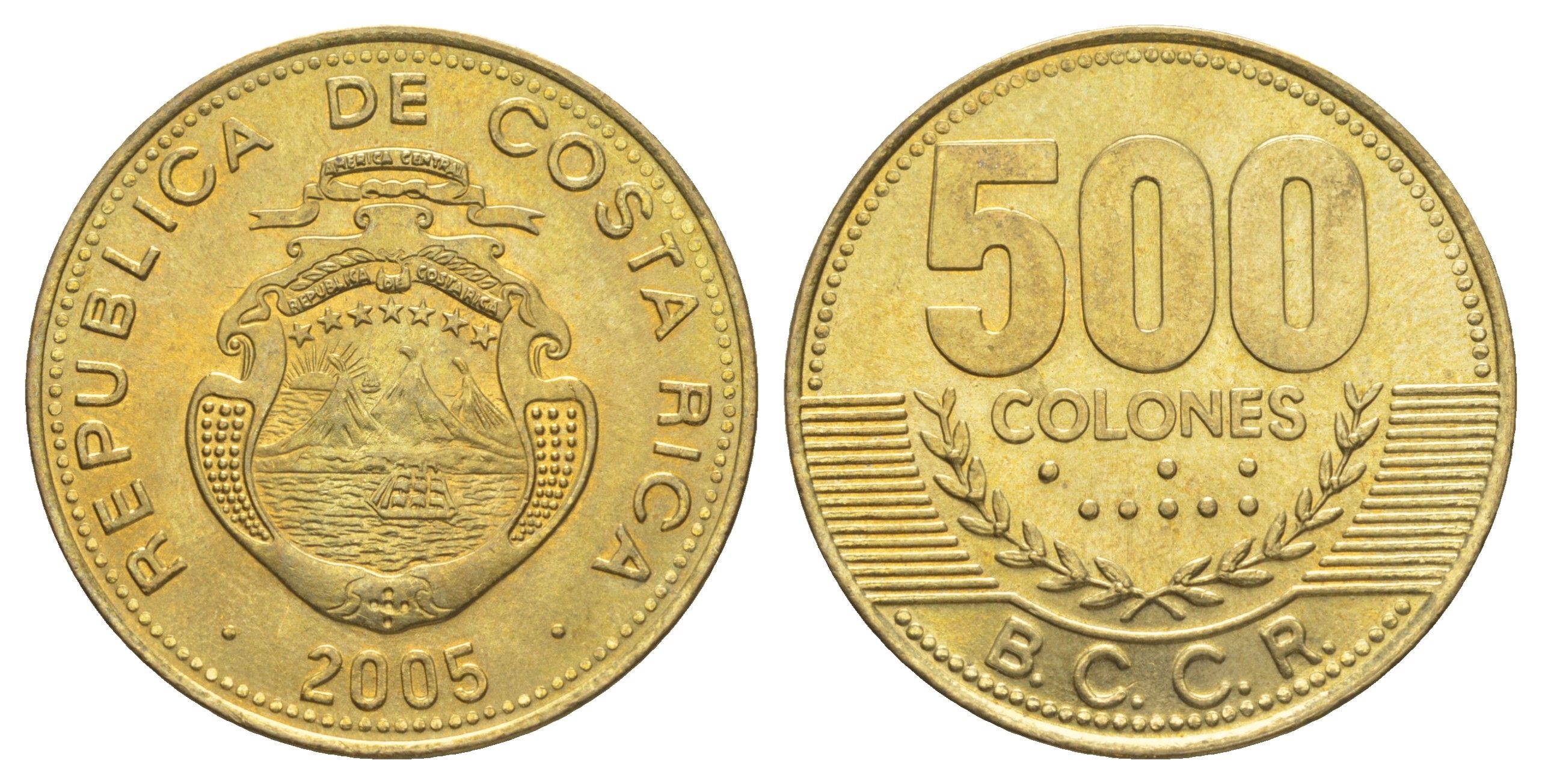 Коста-Рика 500 колонов 2005 KM 239.1 алюминиевая бронза UNC 4645-734