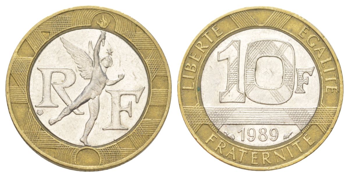 Франция 10 франков 1989 тип гений Бастилии KM 964.1, Le Franc 375.3 биметалл 4624-421