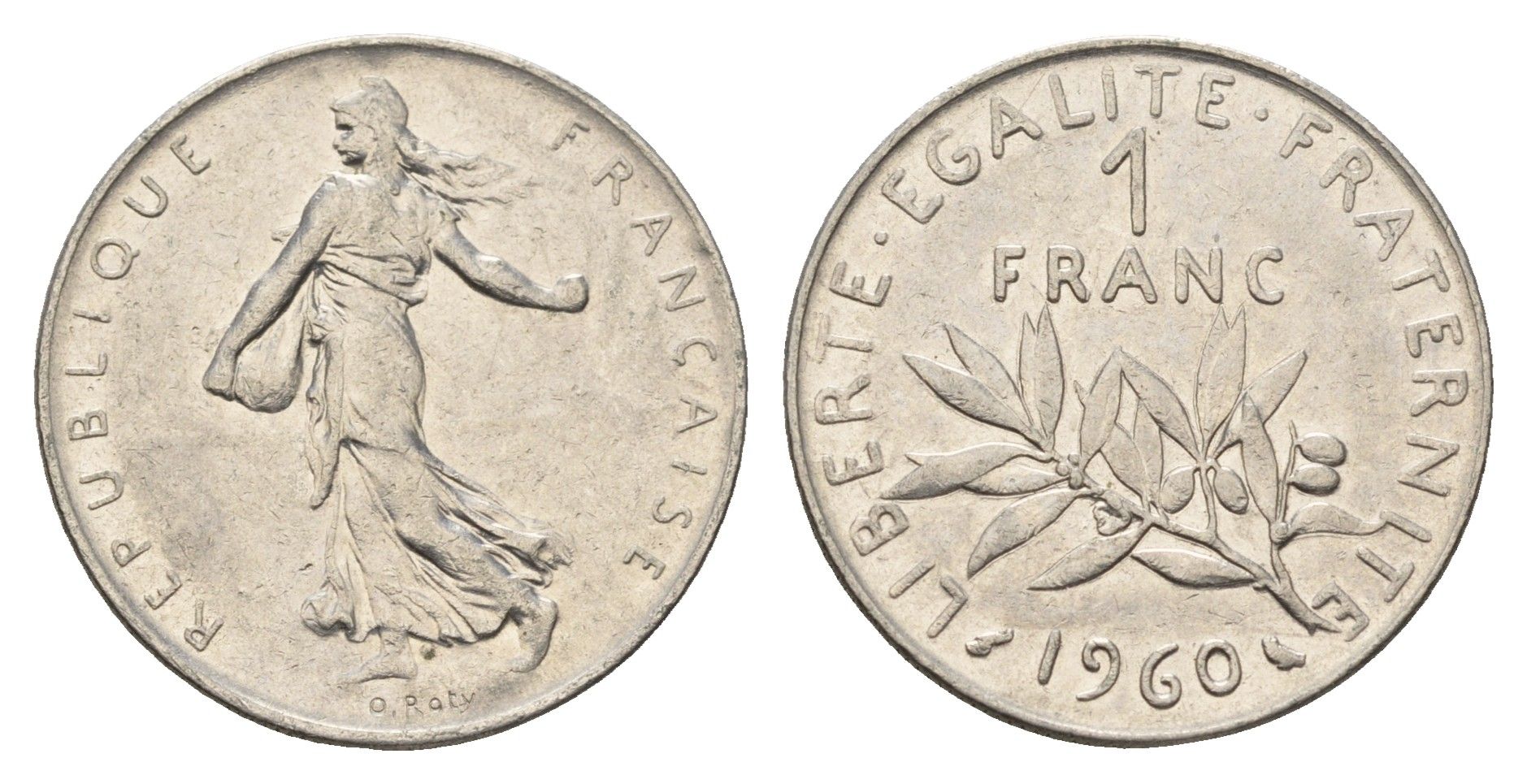 Франция 1 франк 1960 сеятель KM 925 никель 4673-1131