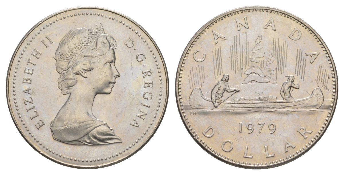 Канада 1 доллар 1979 Елизавета II (1952-2022), каноэ KM 120 никель UNC 4185-733