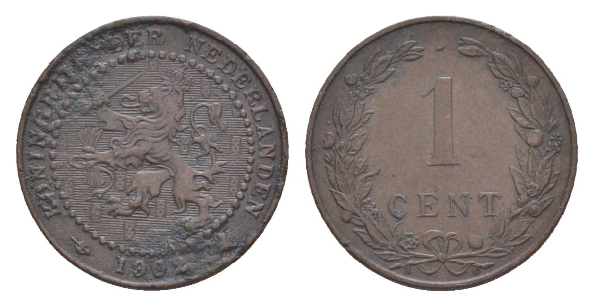 Нидерланды 1 цент 1902 Вильгельмина (1890-1948) KM 132 бронза 73-134
