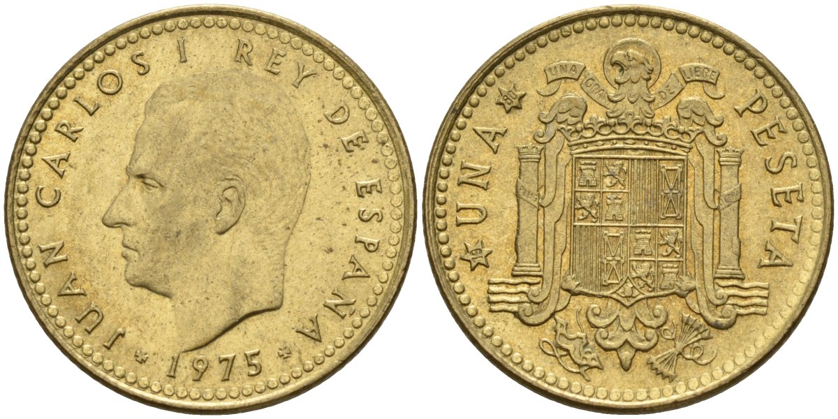 Испания 1 песета 1975 (80) Хуан Карлос I (1975-2014) KM 806 алюминиевая бронза 4155-446