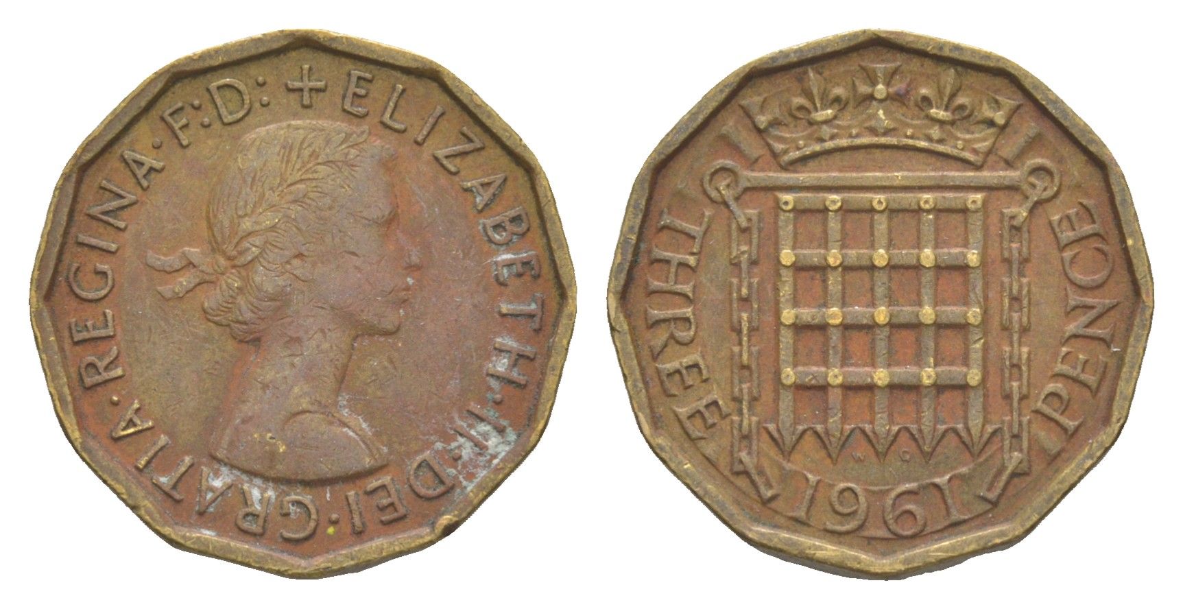 Великобритания 3 пенса 1961 Елизавета II (1952-2022) KM 900, Spink 4153 никель латунь 4571-841