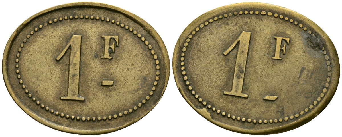 Франция 1 франк XIX-XX век ресторанный жетон латунь 4166-642