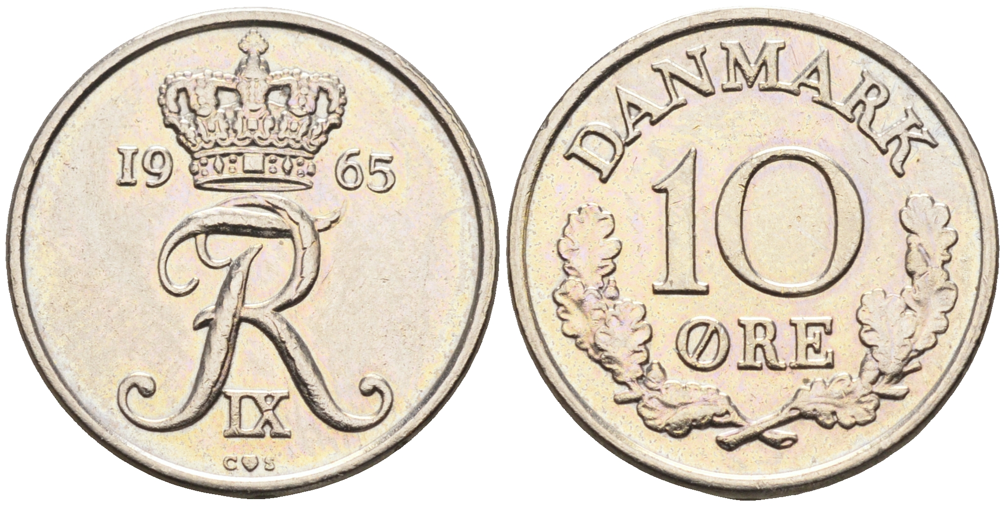 Дания 10 эре 1965 C;S, Фредерик IX (1947-1972) КМ 849.1 медно-никель    4169-221