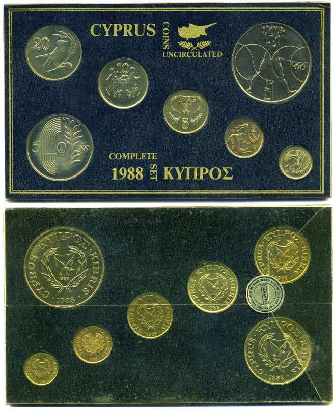 Кипр набор из 7 монет 1988 официальный набор в буклете, XXIV летние Олимпийские игры в Сеуле UNC 5-4-3-79