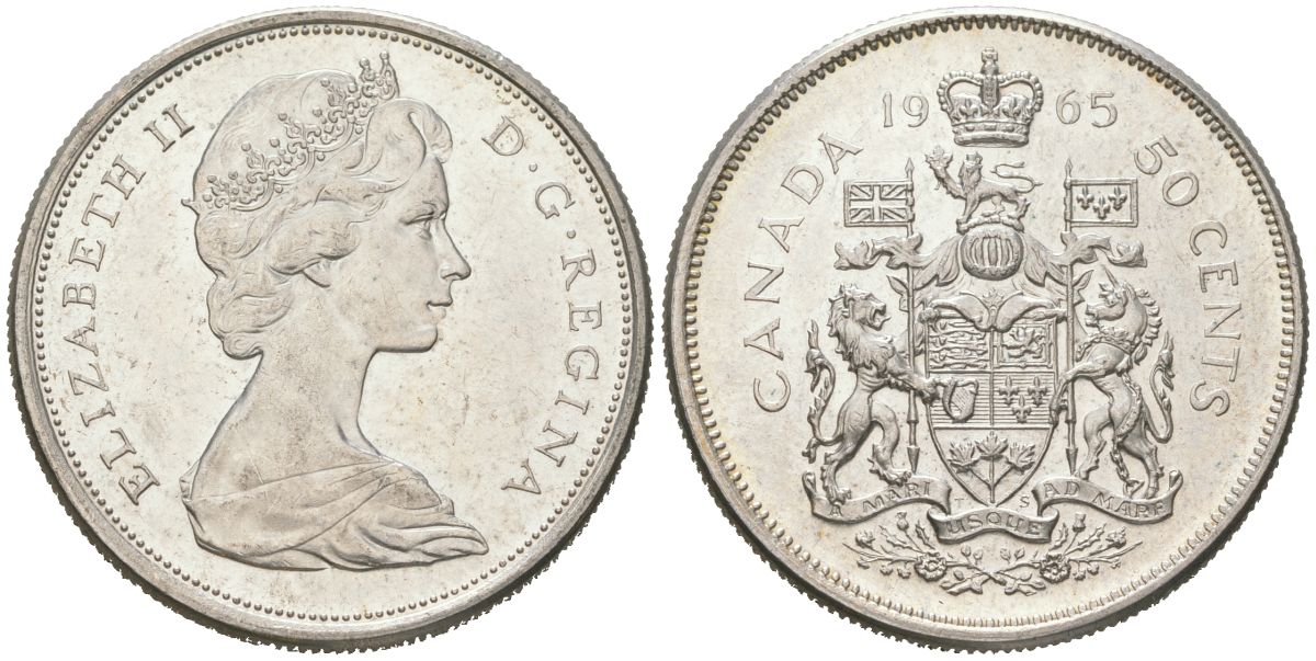 Канада 50 центов 1965 Елизавета II (1952-2022) KM 63 серебро 4389-1223