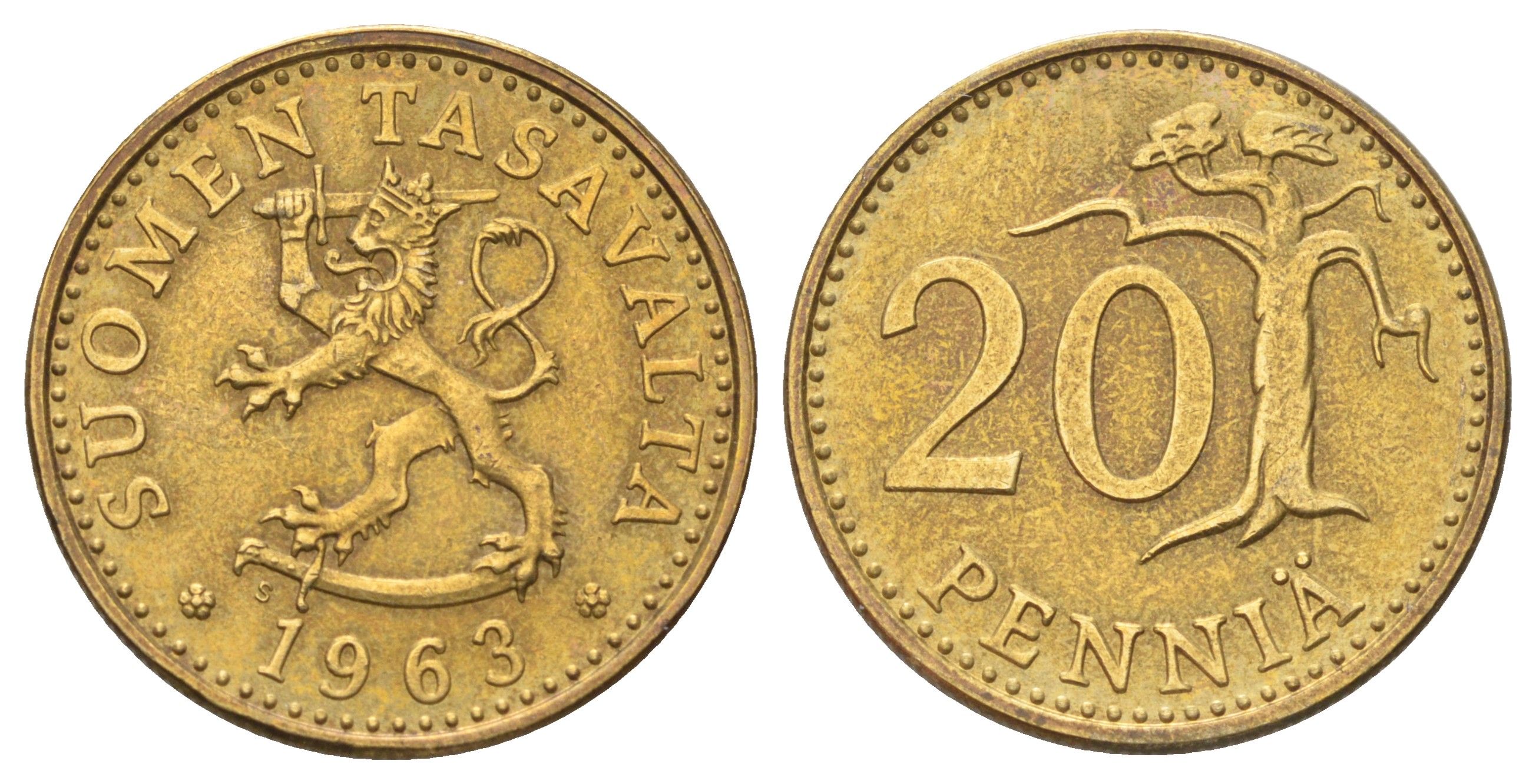 Финляндия 20 пенни 1963 KM 47 алюминиевая бронза 4668-854