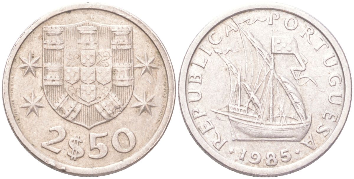 Португалия 2,5 эскудо 1985 KM 590 медно-никель 4611-937