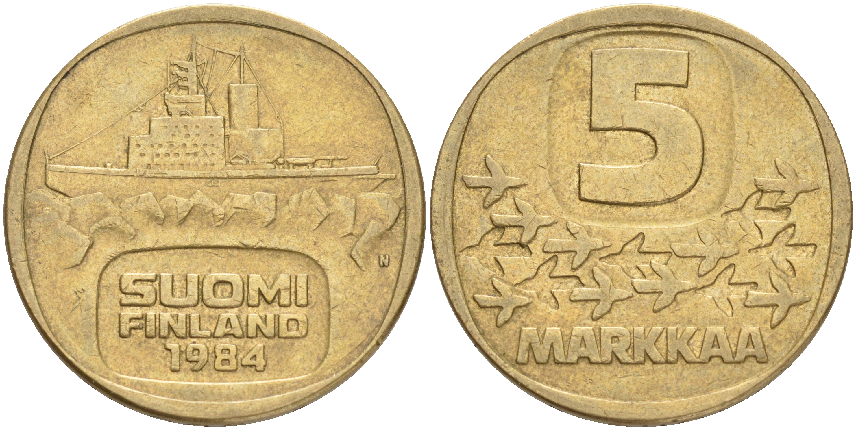 ФИНЛЯНДИЯ 5 МАРОК 1984 N ЛЕДОКОЛ KM 57 алюминиевая бронза 4556-921