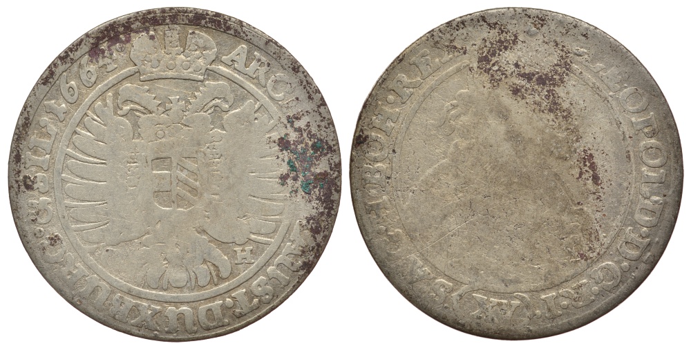 Австрия, Священная Римская империя 15 крейцеров 1664 GH, монетный двор Бреслау, Леопольд I (1657-1705) KM 1143 серебро 413-1524