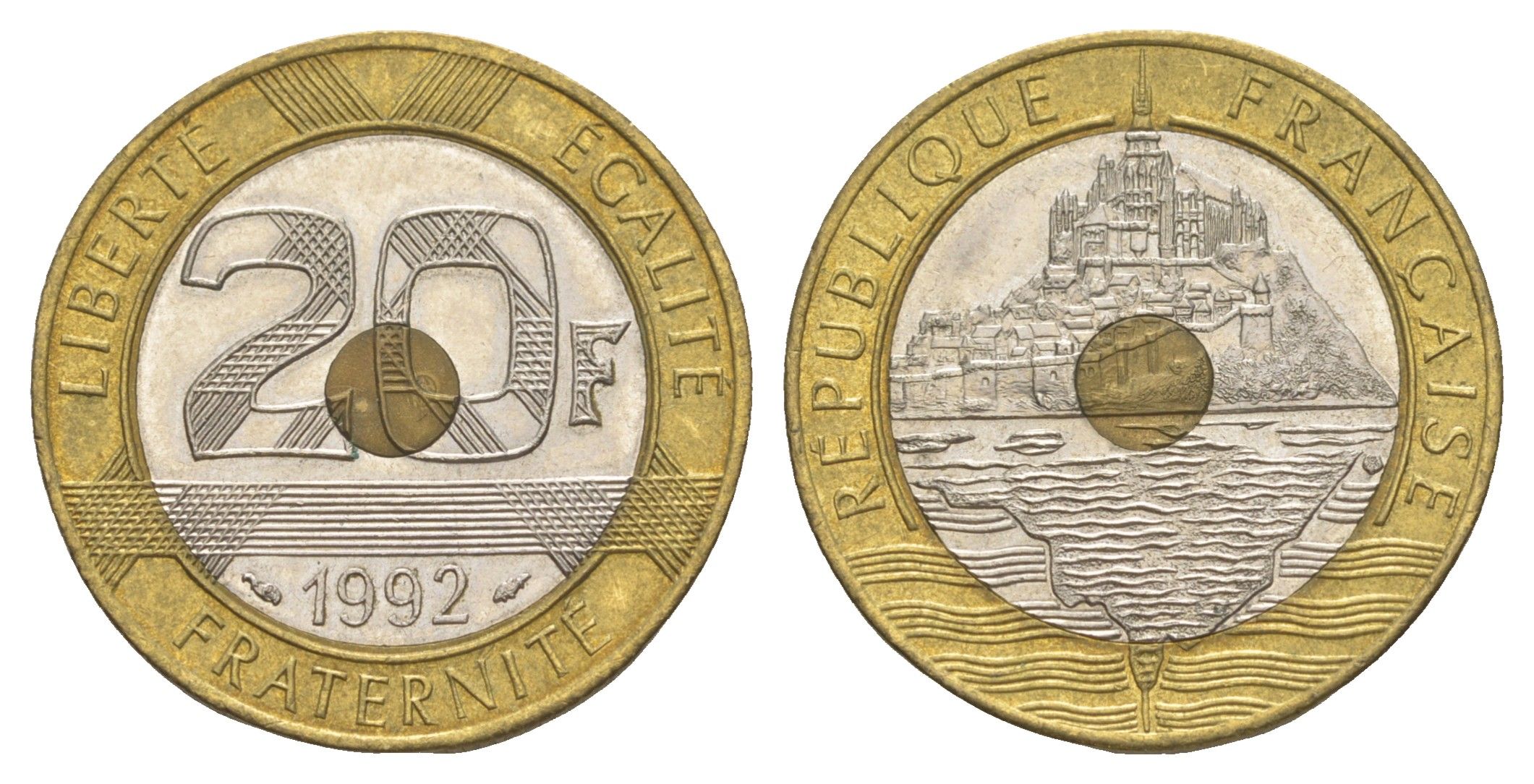 Франция 20 франков 1992 Мон-Сен-Мишель KM 1008.2 триметалл 4543-533