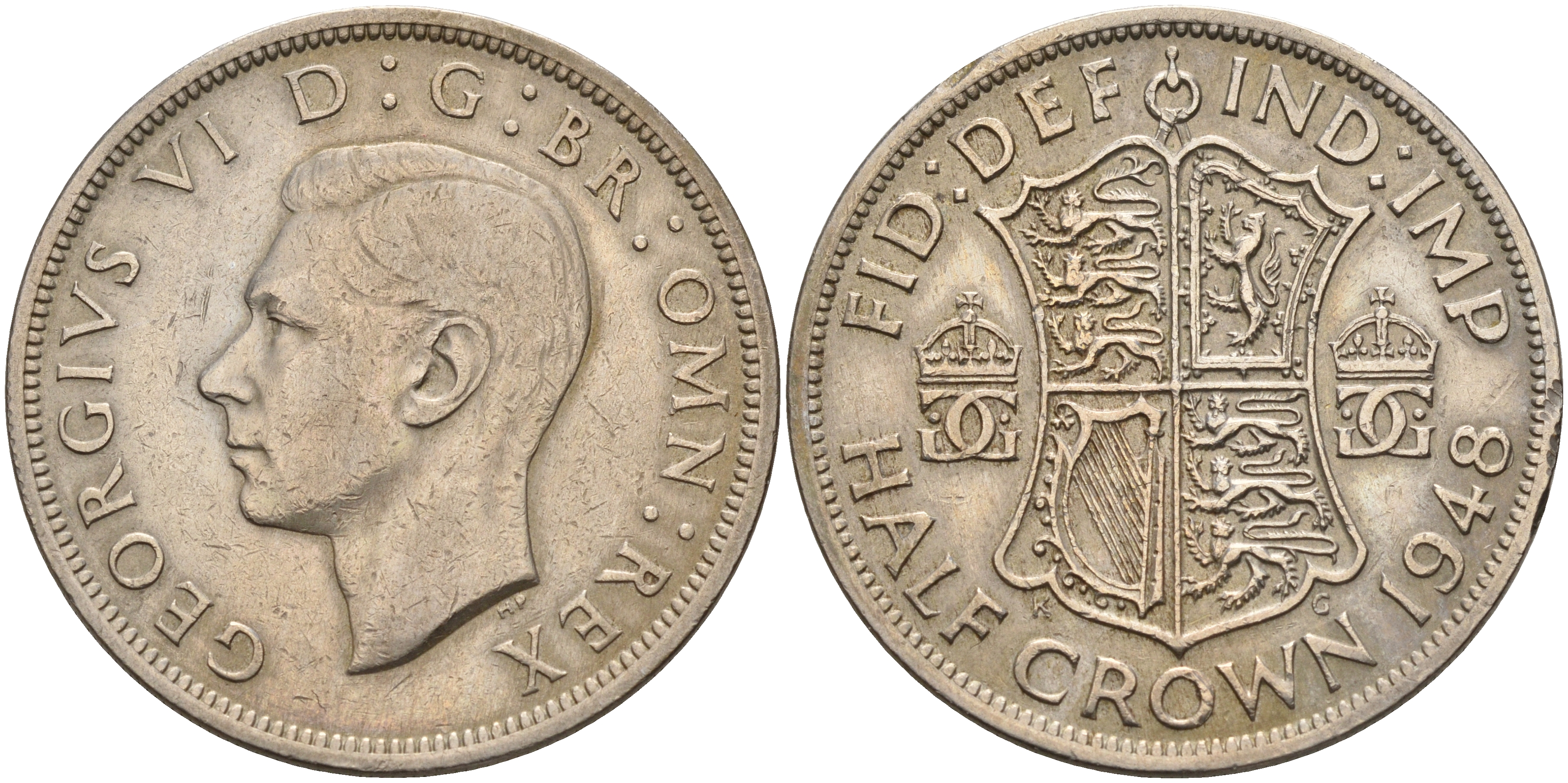 Великобритания 1/2 кроны 1948 Георг VI (1936-1952) KM 866, Spink 4101 медно-никель    4157-724