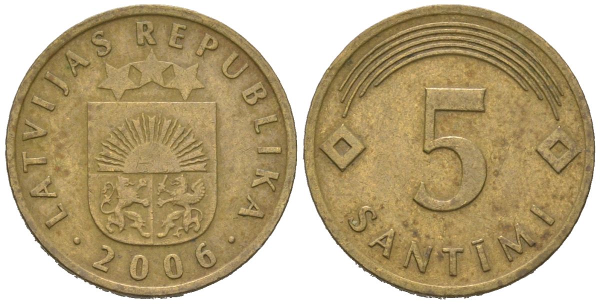 Латвия 5 сантимов 2006 KM 16 никель латунь 4580-561