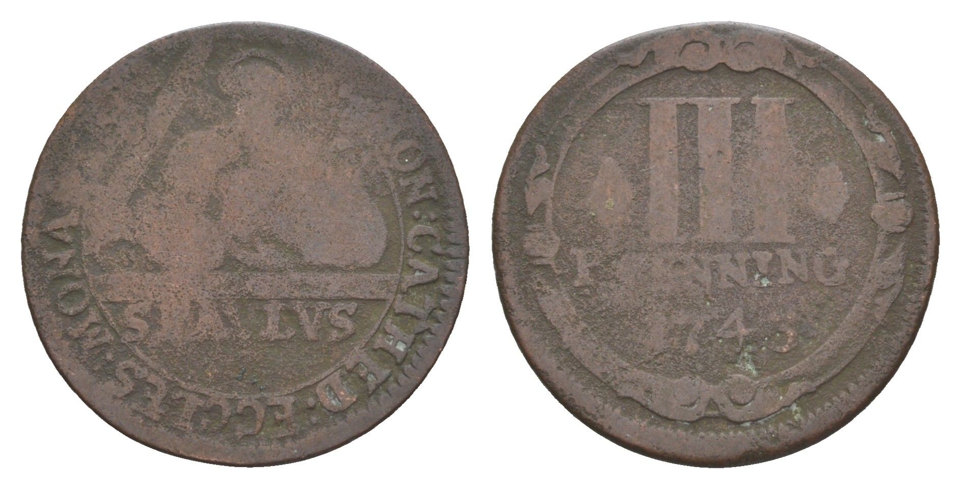 Мюнстер 3 пфеннига 1743 Монетный двор кафедрального капитула KM 430 медь 4654-117