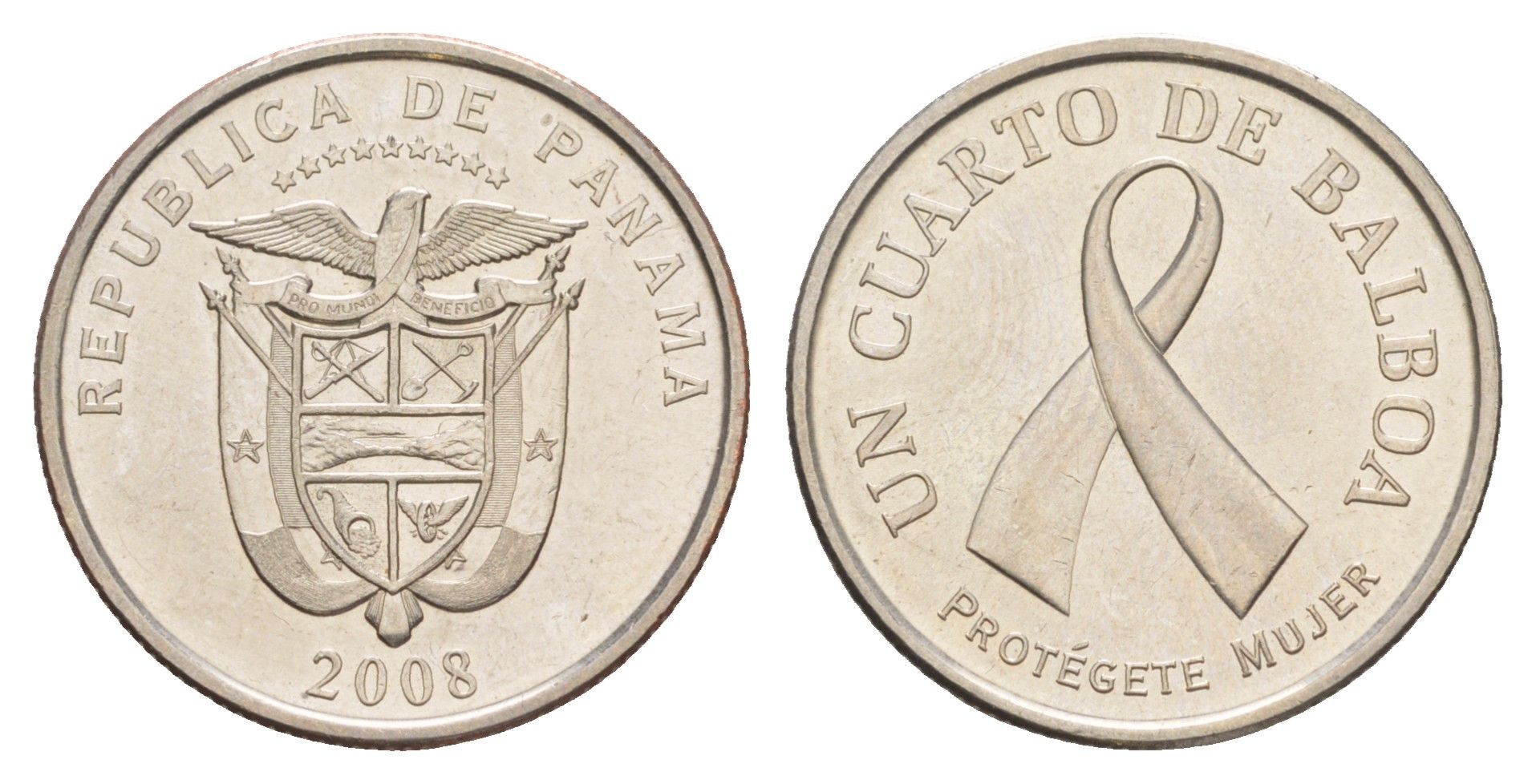 Панама 1/4 бальбоа (25 сентесимо) 2008 Рак молочной железы KM 137 медь плакированная медно-никелем UNC 4642-717