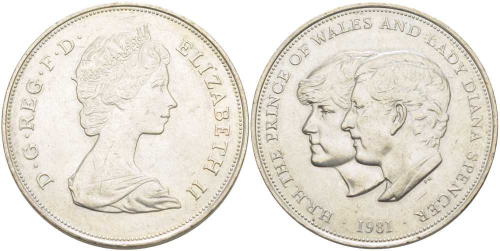 Великобритания 25 пенсов 1981 Королевская свадьба принца Чарльза и леди Дианы, Елизавета II (1952-2022) KM 925, Spink 4229 медно-никель 37-523