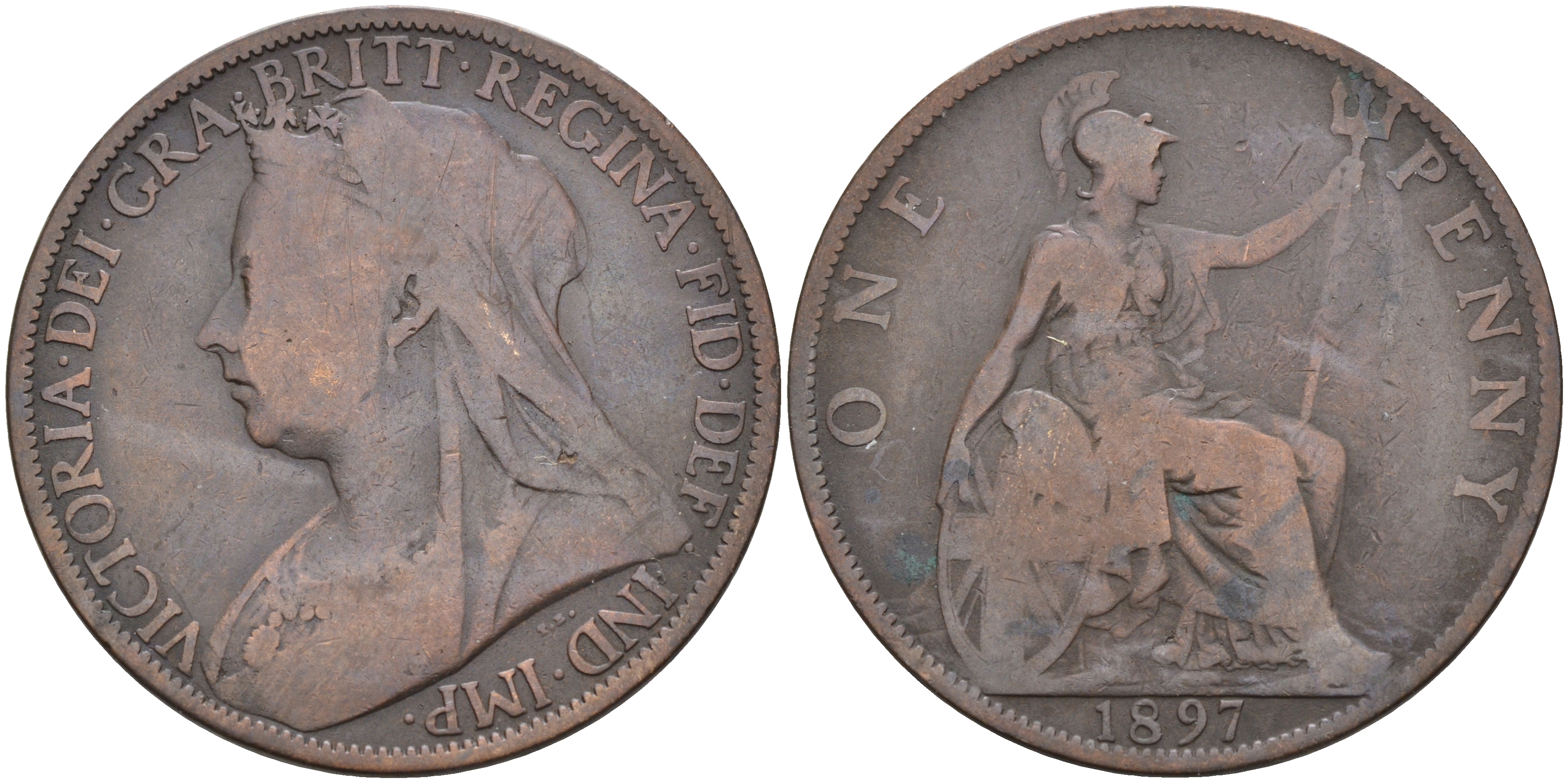 Великобритания 1 пенни 1897 Виктория (1837-1901) KM 790, Spink 3961 бронза 4590-1114