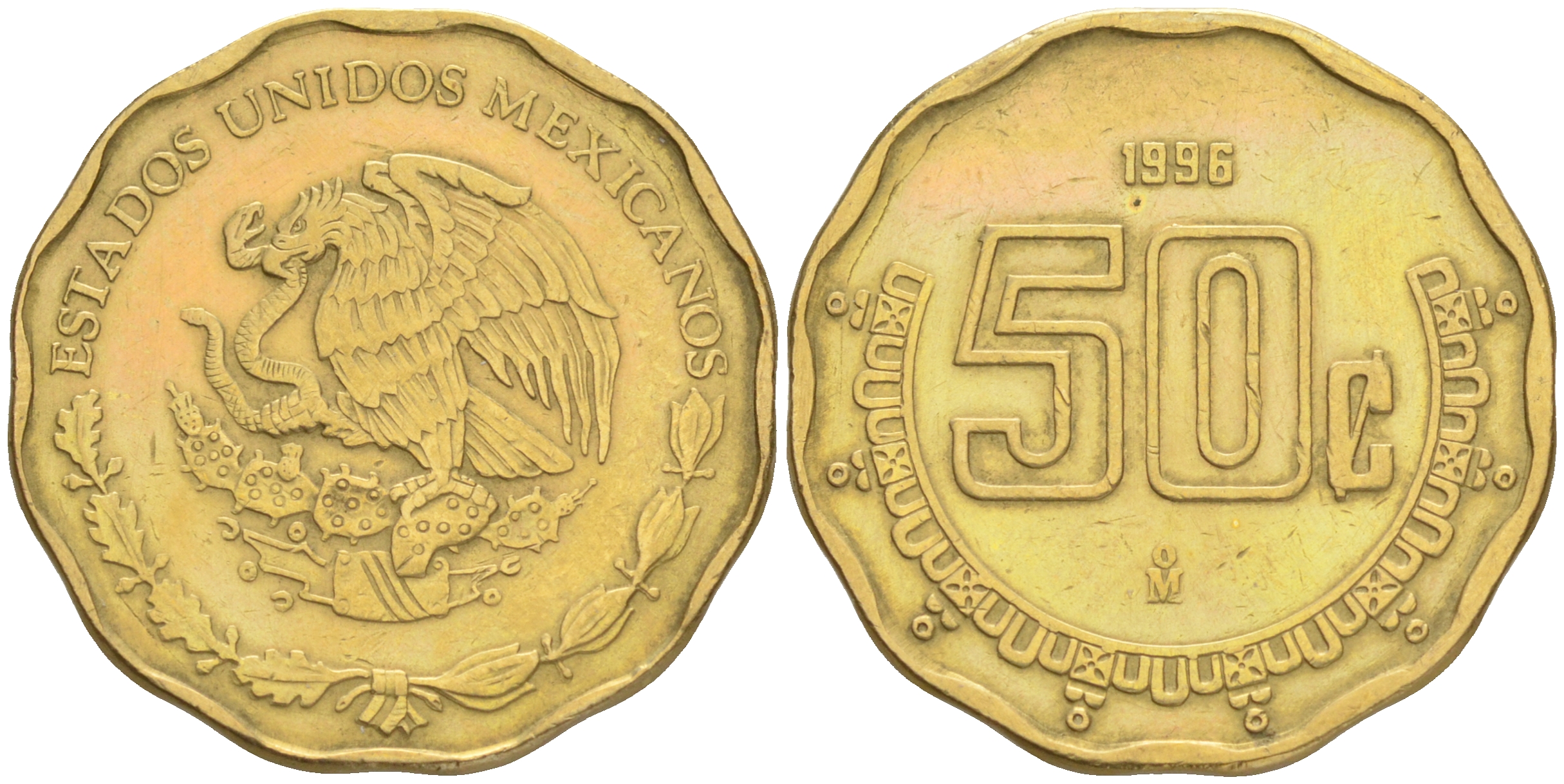 Мексика 50 сентаво 1996 KM 549 алюминиевая бронза 4556-515